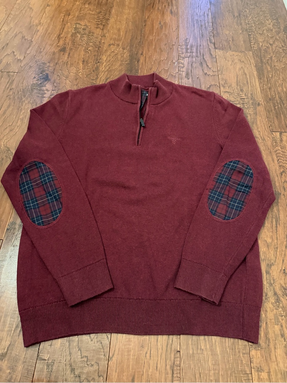 Barbour Mens 100% Cotton  1/4 Zip Pullover Sweater Sz M Maroon